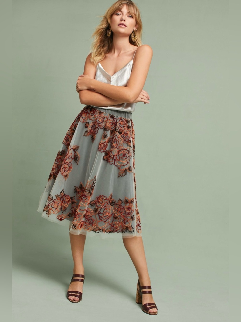 NWT Anthropologie/ Not So Serious Rosie Embroidered Tulle Skirt